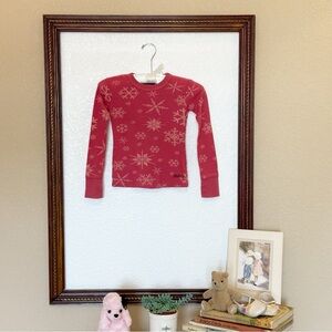 Billabong GUC Billy Girls line WaffleKnit Snowflake LS Tee Red & Pink Size 4